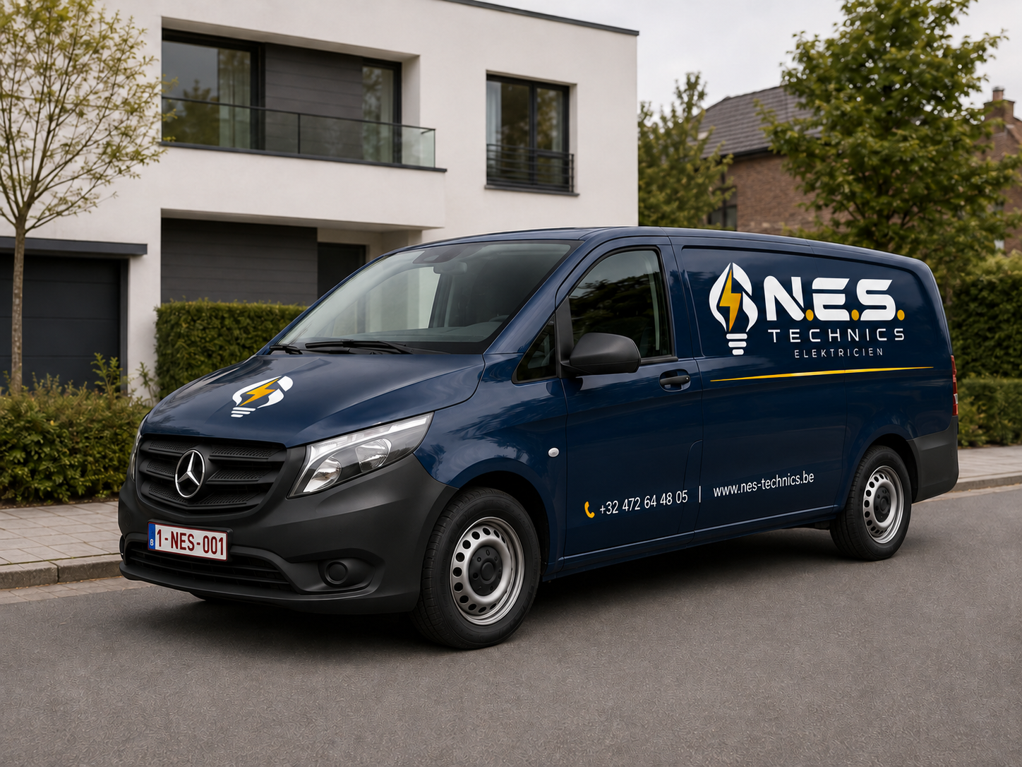 Branded bestelwagen van N.E.S. Technics